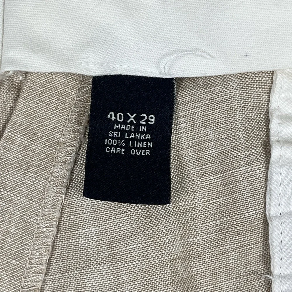 Jos A Bank Travelers Pants 40x29 Beige 100% Linen Pleated Cuffed Summer Coastal